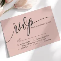 Soft Coral Pink Simple Script Wedding RSVP Card