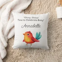 Bird-Themed Baby Shower Cute Watercolor Throw Pillow