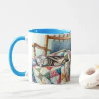 Sweet Gray Cat Sleeping on a Quilt Mug