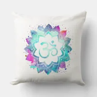 *~* Cotton Om Symbol Watercolor Lotus Mandala Throw Pillow