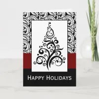 elegant christmas tree damask Holiday Cards