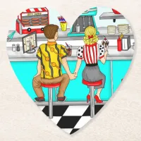 1950's Couple Holding Hands at  Diner   Paper Coaster
