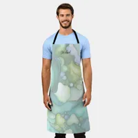 Serenity in Green Abstract Flowing Forms Apron