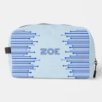 Modern stripe pattern on pale blue personalized  dopp kit