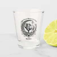 Bison Standing in a Floral Crescent Moon Design Shot Glass