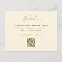 Gold Cream Wedding Modern Handwriting Details QR Enclosure Card