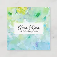 *~* Chic Popular Floral Turquoise Blue Beauty Square Business Card