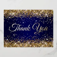 Gold Glitter Navy 50th Birthday Thank You Foil Invitation Postcard