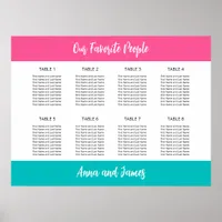 Aqua Hot Pink 8 Table Seating Chart Poster