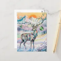 Winter Watercolor Christmas Deer Postcard