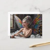 Fairy Woman With Grey Hair Takes a Bubble Bath Postcard