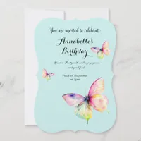 Delicate Pink Butterfly in Pastel Rainbow Colors Invitation