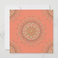 Pink Salmon & Gold Filigree Mandala With Diamonds Card