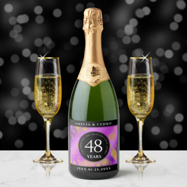 Elegant 48th Amethyst Wedding Anniversary Sparkling Wine Label