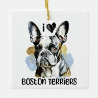 I Love Boston Terriers Personalized Ceramic Ornament