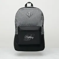 Grey and White Fancy Calligraphy Monogram Port Authority&#174; Backpack