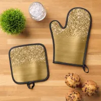 Glittery Gold Glam Oven Mitt & Pot Holder Set