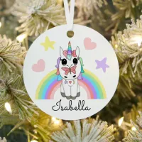 Personalized Unicorn, Butterfly and Rainbow Metal Ornament