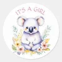 Koala Bear Themed It's a Girl Baby Shower Classic Round Sticker