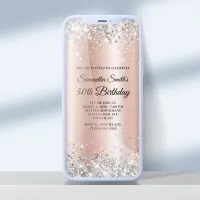 Silver Glitter Rose Gold Ombre 50th Birthday Invitation