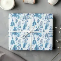 Whimsical Cottagecore Winter Blue Pine Tree Wrapping Paper Sheets