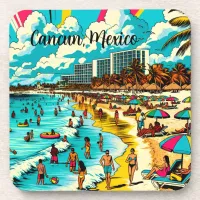 Cancun, Mexico with a Pop Art Vibe Beverage Coaster