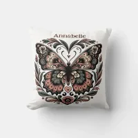 Boho Framed Butterfly in Brown, Peach and Green Throw Pillow