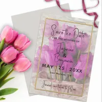 Watercolor Pink Tulips Bouquet Save The Date  Invitation