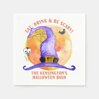 Cute Halloween Eat Drink Be Scary Purple Witch Hat Napkins