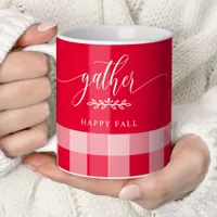 Gather Happy Fall Red & White Buffalo Check Coffee Mug