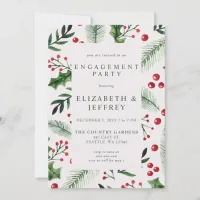 Rustic Holly Berries Christmas Engagement Party Invitation
