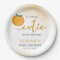 A Little Cutie Is On The Way Orange Baby Shower  Paper Plates