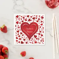 Red Love Heart Pattern Valentine Name Party Napkins