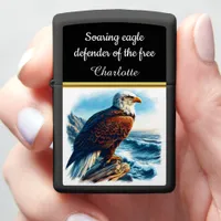 Majestic eagle perched by the ocean at sunset zippo lighter