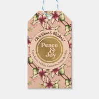 Peace & Joy, Pink and Gold Poinsettia Christmas Gift Tags