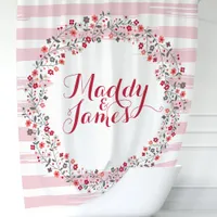 Personalized Pink and Red Floral Wreath Shower Curtain