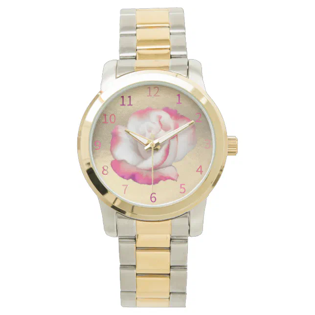 White and pink rose - pastel art watch