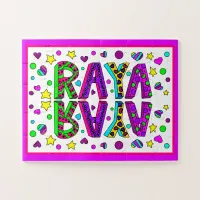 The Girl's Name Raya, Purple and Pink Stars Hearts Jigsaw Puzzle