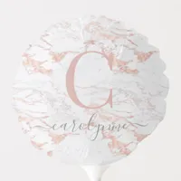 Girly Rose Gold Foil Marble Monogram Balloon