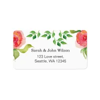 coral pink watercolor floral address label