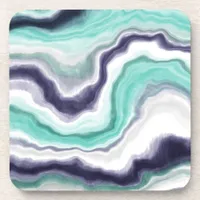 Turquoise, Blue and White Marble Swirls  Beverage Coaster