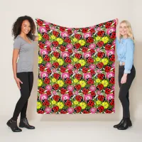 Cute Ladybugs and Flowers Colorful Patterned Fleece Blanket