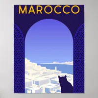 *~* Travel Marocco Morocco Cat Window Ledge Blue Poster