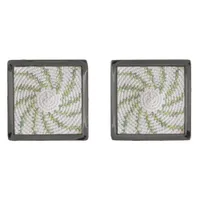 Cufflinks - Green Spiral on White