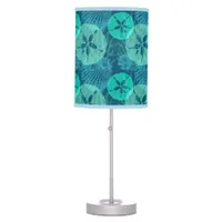 Teal and Aqua Blue Beach Sea Shells Patterned Table Lamp