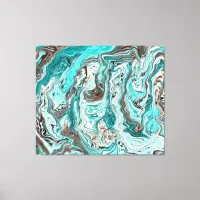 Teal and Black Marble Fluid Art Canvas Print