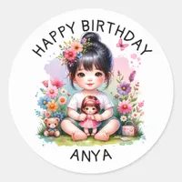 Personalized Happy Birthday | Pretty Asian Girl  Classic Round Sticker