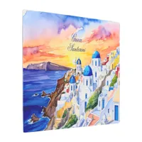 Greece Santorini Watercolor Sketch Aegean Sea |  Metal Print