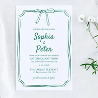 Emerald Green Chic Hand-Drawn Bow Timeless Wedding Invitation