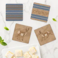 Southwest Pronghorn Antelopes Geometric Border Coaster Set